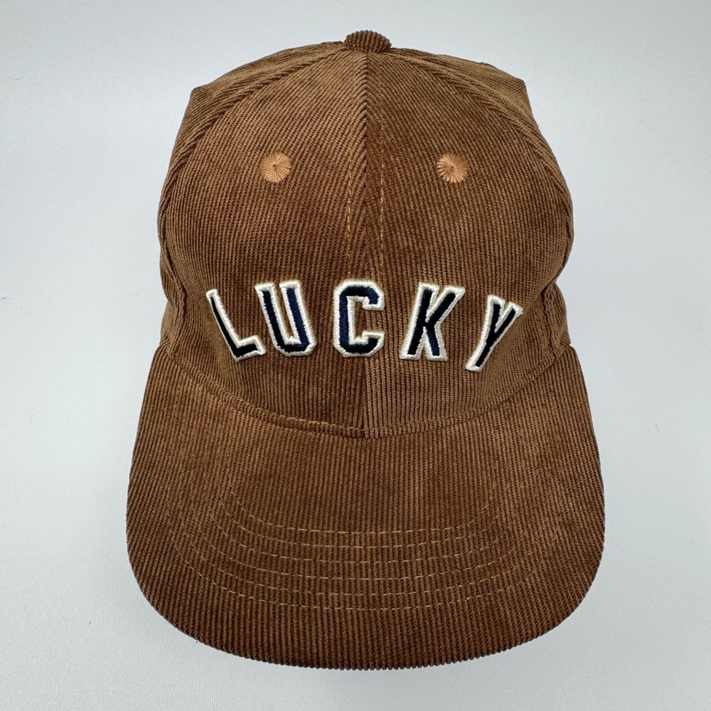 Lucky Brand Mens Brown Corduroy Snapback Hat LUCKY Spellout Cap